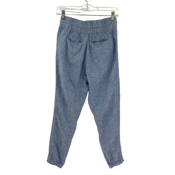 Athleta Cabo Linen Jogger Pants Size 0 Blue Chambray 530642 Resort Boho - Picture 7 of 12